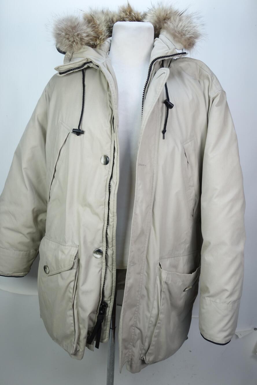 Eddie Bauer Coat Mens XL Beige Superior Polar Parka Down Insulated Fur Hood